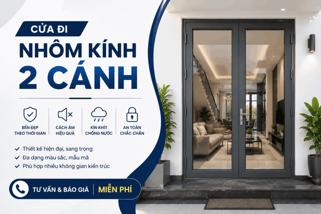 Báo giá cửa nhôm kính 2026 cửa đi 2 cánh